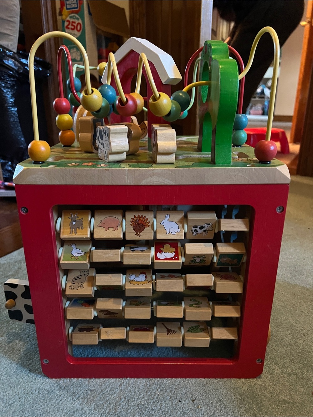 Wooden Multi-Activity Cube for Kids - Red & Green - must ship purolator - heavy